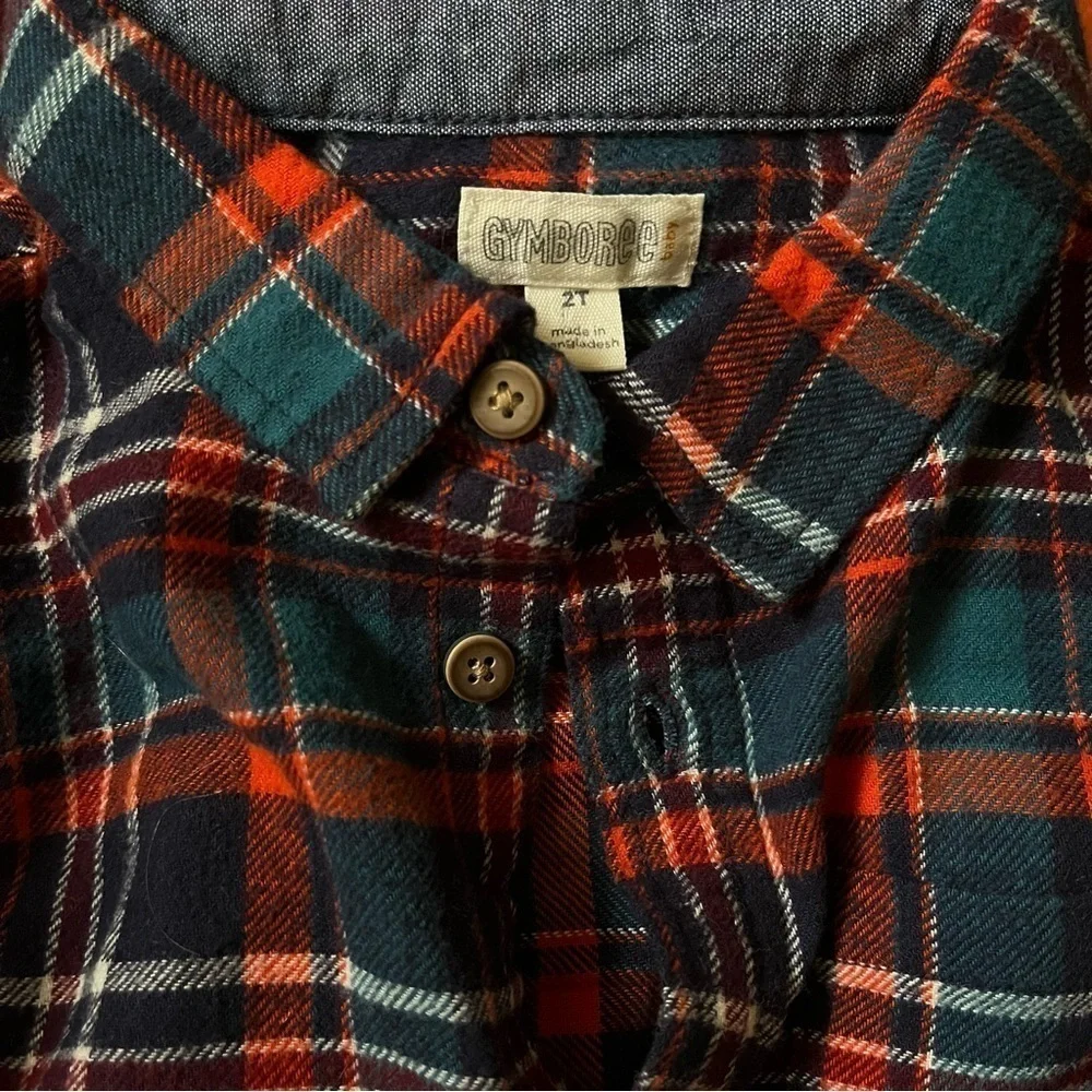 Gymboree bundle of skinny jeans, skinny corduroys, and button down plaid shirt